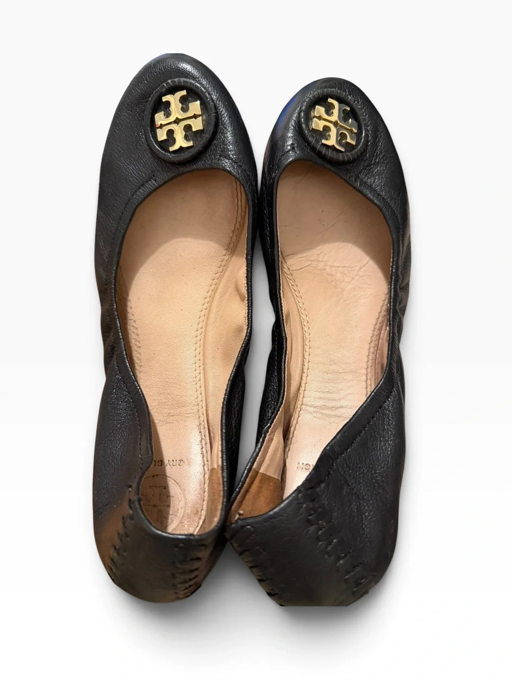 Tory Burch Allie Ballet Flats Black Leather Gold Hardwear size 8